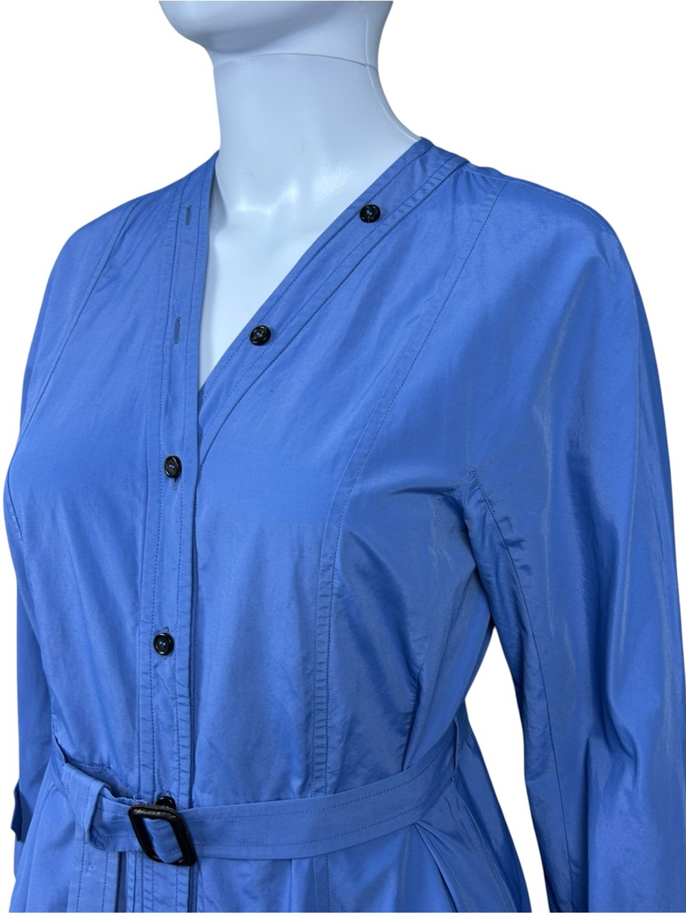 ’S MaxMara Belted Midi Shirt Dress Size 6 Blue Pockets Button Front Preppy - Picture 6 of 16